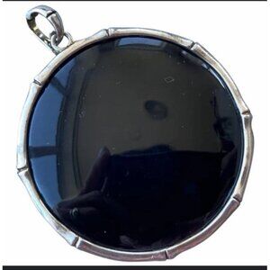 CHARLES ALBERT BLACK ONYX 2" ROUND STERLING SILVER 925 A PENDANT BAMBOO BEZEL EU